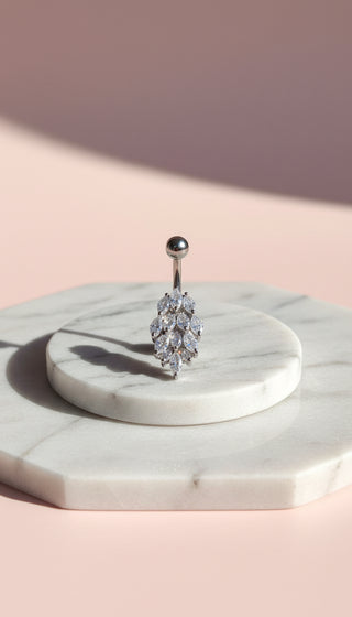 Layered Stainless Steel Crystal Belly Bar