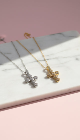 Stainless Steel Oval Crystal Cross Necklace