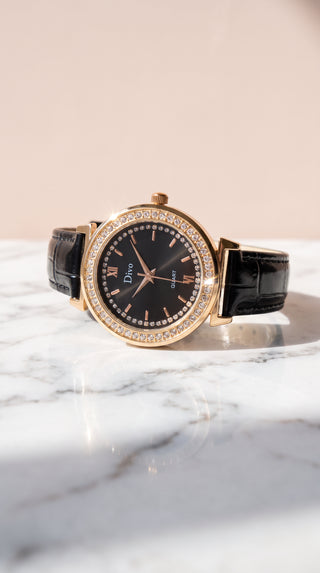 Crystal Bezel Women's Quartz Watch – Crocodile Pattern Strap