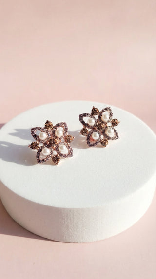 Pearl Flower Crystal Non Pierced Clip On Earrings