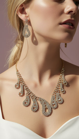 Crystal Drip Statement Necklace & Earrings Set