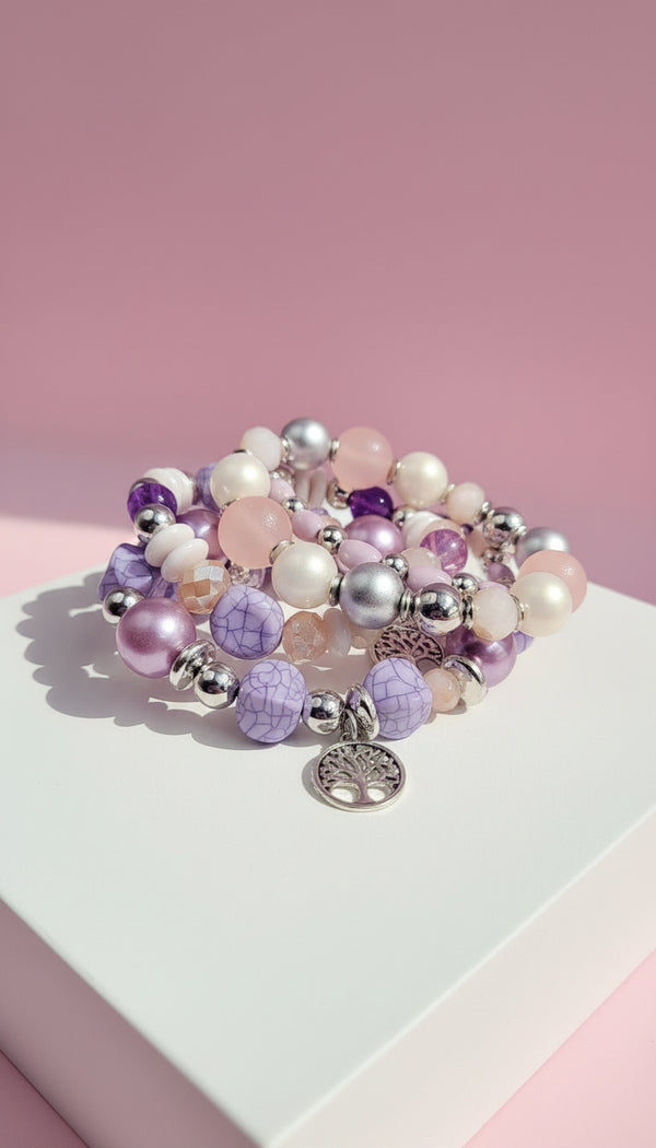 Mini Tree Of Life Double Charm Ceramic Beaded Bracelet Set