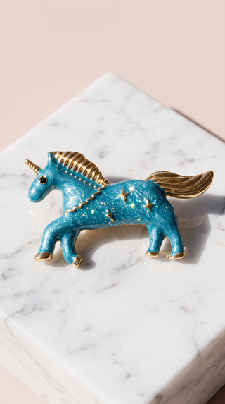 Blue Enamel Star Horse Brooch Pin