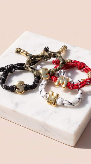 Gold Charm Initial Knotty Pull-Tie Bracelet