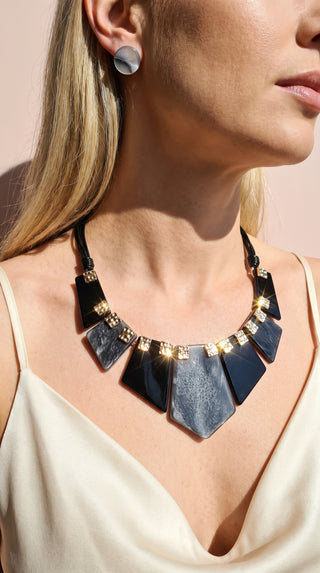 Black Acrylic Statement Necklace & Earrings Set
