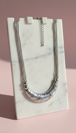 Embossed Silver Heart Necklace