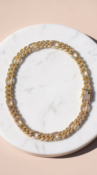 Iced Out Crystal Figaro Link Chain Necklace