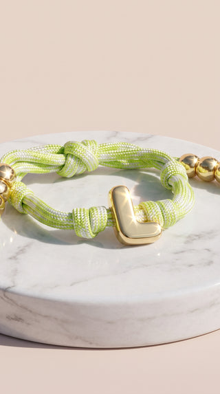 Gold Charm Initial Knotty Pull-Tie Bracelet