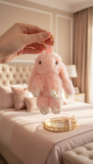 Mini Plush Fluffy Bunny Rabbit Key Ring & Bag Charm
