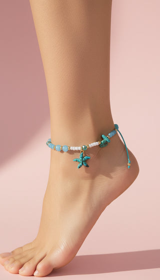 Starfish Beaded Pull Tie Anklet