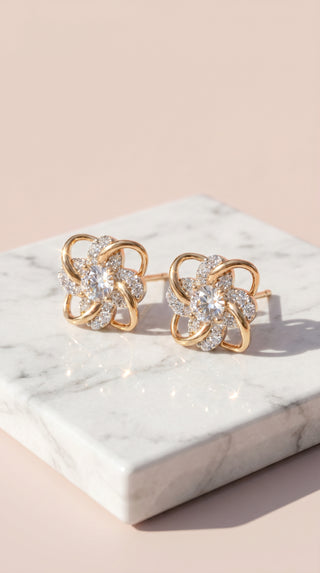 Curved Round Cut Crystal Stud Earrings