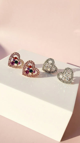 Heart Crystal Non Pierced Clip On Earrings