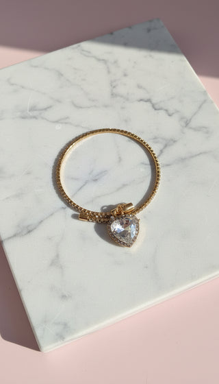 Wrap Around Heart Charm Free Size Crystal Cuff