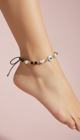 Evil Eye Beaded Pull Tie Anklet