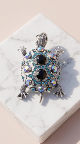 Turtle Crystal Brooch Pin