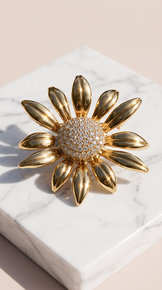 Sunflower Crystal Brooch Pin