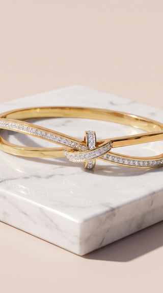 Pavé Knot Gold Plated Crystal Bangle