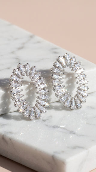 Oval Baguette Cut Crystal Stud Earrings