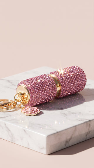 Crystal Rhinestone Lipstick Keyring Holder – Portable Refillable Travel Bottle