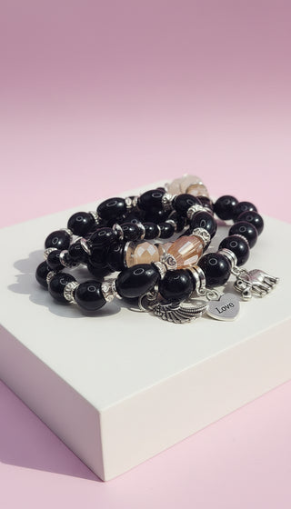 Elephant Love Charm Ceramic Beaded Bracelet Set