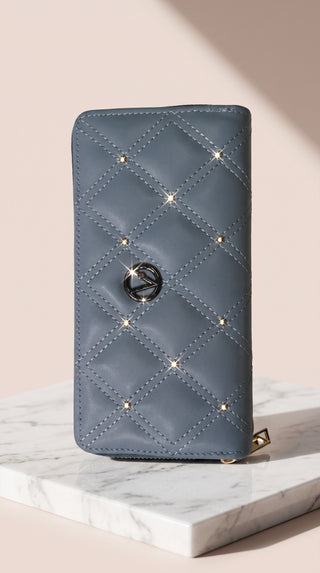 Quilted Studded Continental Zip-Around Wallet