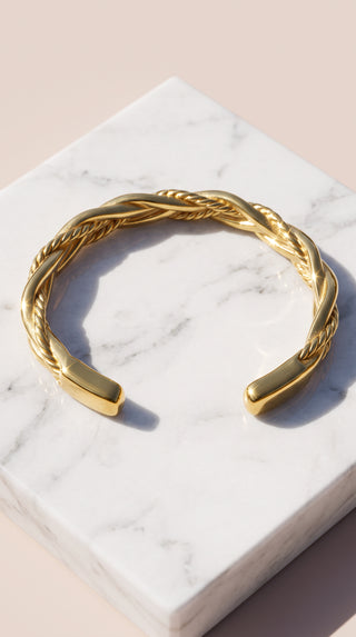 Twisted Double-Design Unisex Cuff Bracelet – Gold & Silver