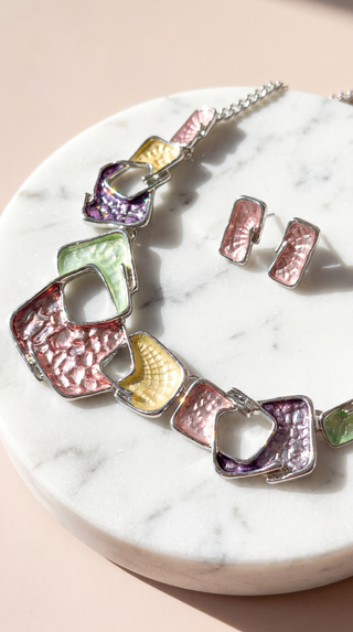 Abstract Enamel Necklace & Earrings Set