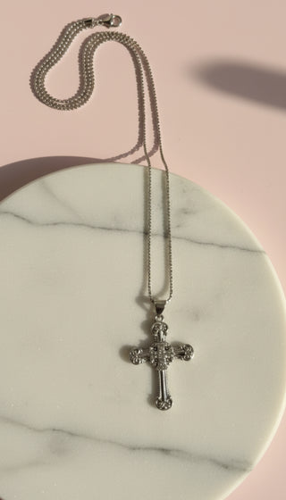 Inlaid Crystal Cross Stainless Steel Gold Plated Necklace