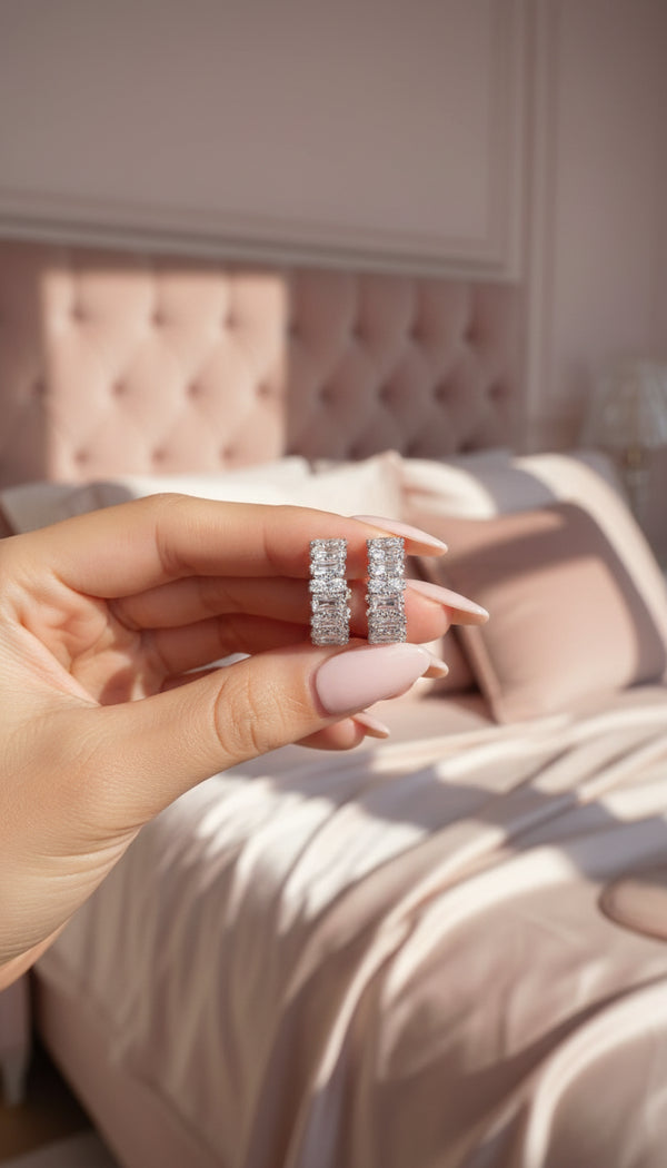 Baguette Cut Crystal Huggie Earrings