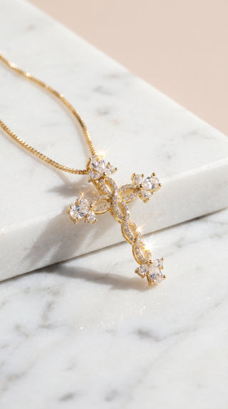 Crystal Cross Gold Plated Symbolic Necklace Pendant