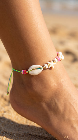 Star & Shell Beaded Pull Tie Anklet