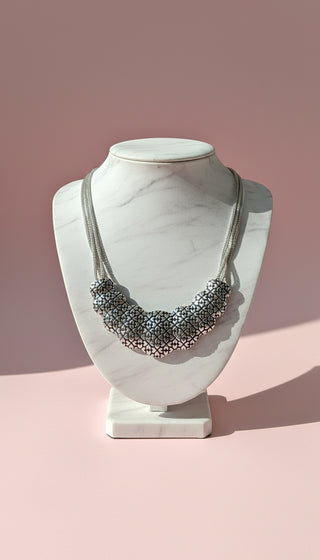 Silver Graphic Heart Collar Necklace