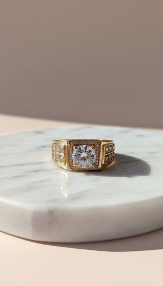Men’s Stainless Steel Square Crystal Statement Ring
