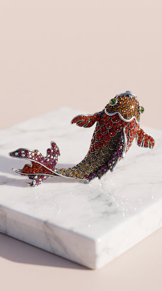 Koi Carp Fish Statement Crystal Brooch Pin