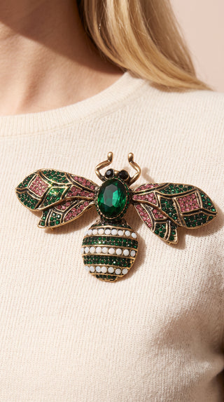 Deco Style Crystal Bee Oversized Brooch