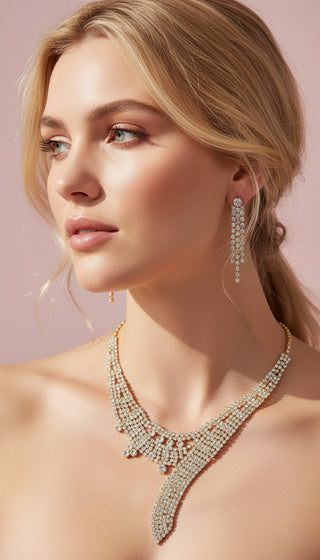 Asymmetric Crystal Statement Necklace & Earrings Set