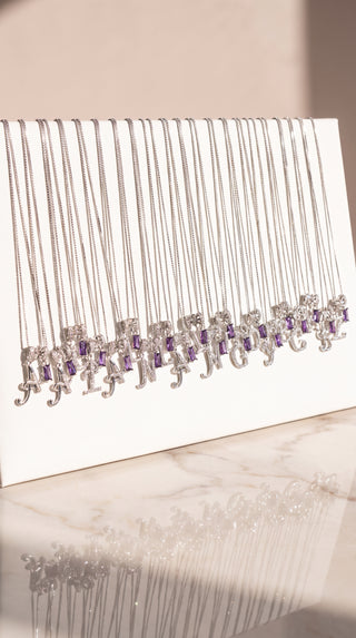 Purple Stone Initial Necklace
