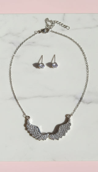 Crystal Angel Wings Pendant Necklace & Earring Set