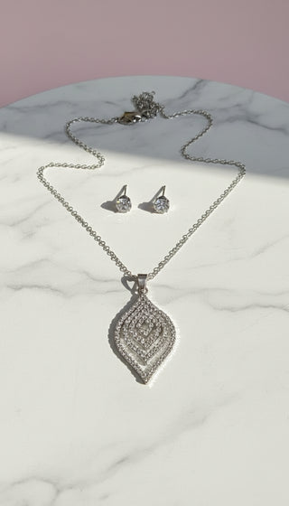 Crystal Layered Pendant Necklace & Earring Set