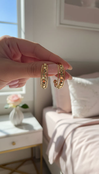 Layered Metallic Beaded Cube Huggie Hoop Earrings