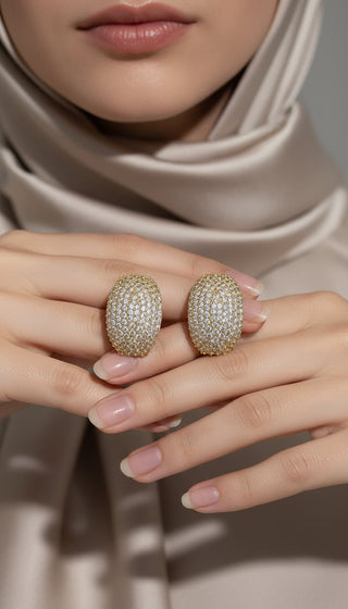 Semi Curved Oval Crystal Stud Earrings