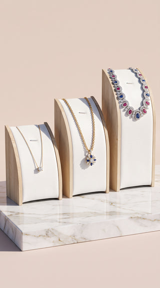 Set Of 3 Curved Wooden Necklace Display Stand