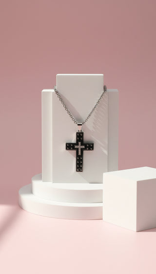 Studded Cross Stainless Steel Necklace Pendant