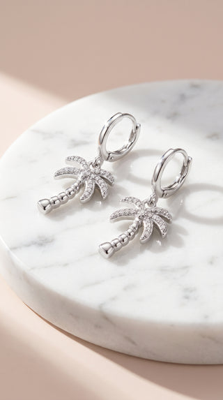 Palm Tree Crystal Huggie Hoop Drop & Dangle Earrings