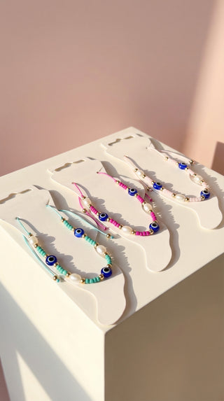 Evil Eye Beaded Pull Tie Anklet