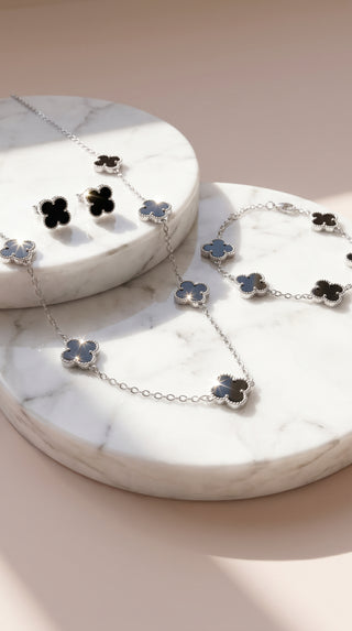 Clover Necklace, Bracelet & Earrings Stainless Steel Set