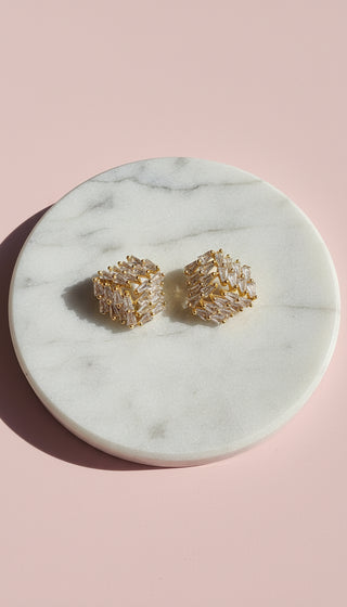 Square Faceted Crystal Stud Earrings