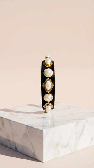 Women’s Black Velvet Pearl Statement Headband & Hair Band
