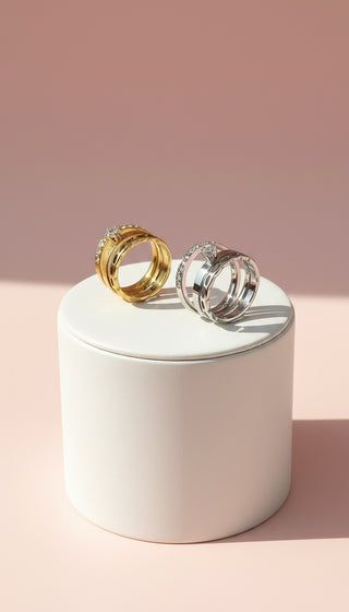 24 Pack Of Gold Plated Solitaire Crystal 3 Stack Rings