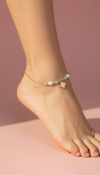 Clover & Pearl Beaded Pull Tie Anklet